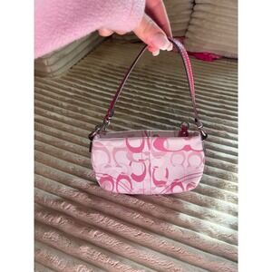 Y2K Coach Signature C Monogram Mini Shoulder Bag Pink White Canvas Leather Trim